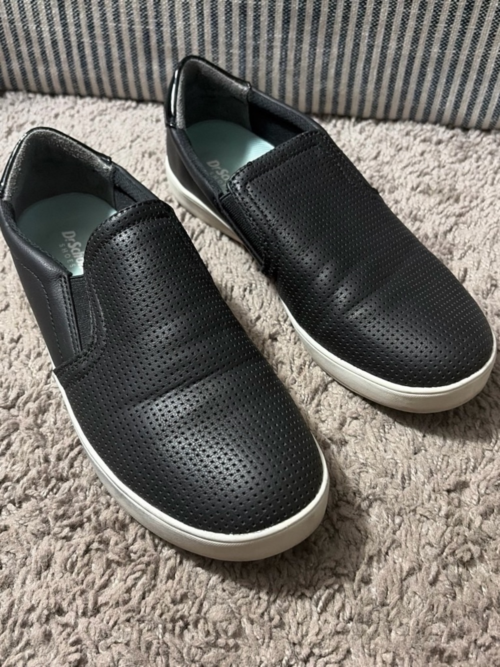 Dr. Scholl's Black Slip-On Perforated Women’s Sneakers with White Sole